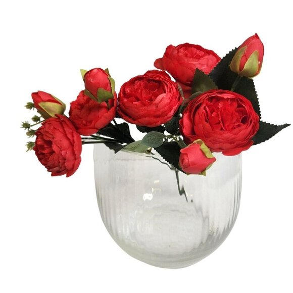 European Collection Blown Ribbed Glass Vase, Bowl  7" x 7" Made In Turkey, Weddi - Picture 2 of 12